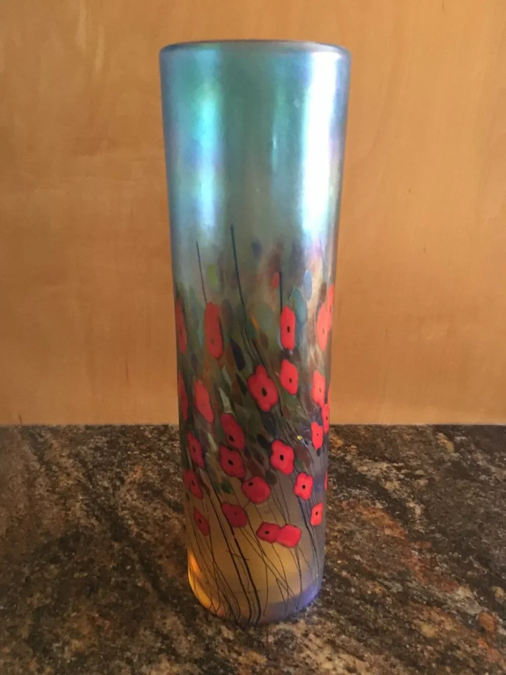VTG 1990s Robert Held California Poppy Art Glass Cylinder Vase - Made in Canada - Picture 8 of 16